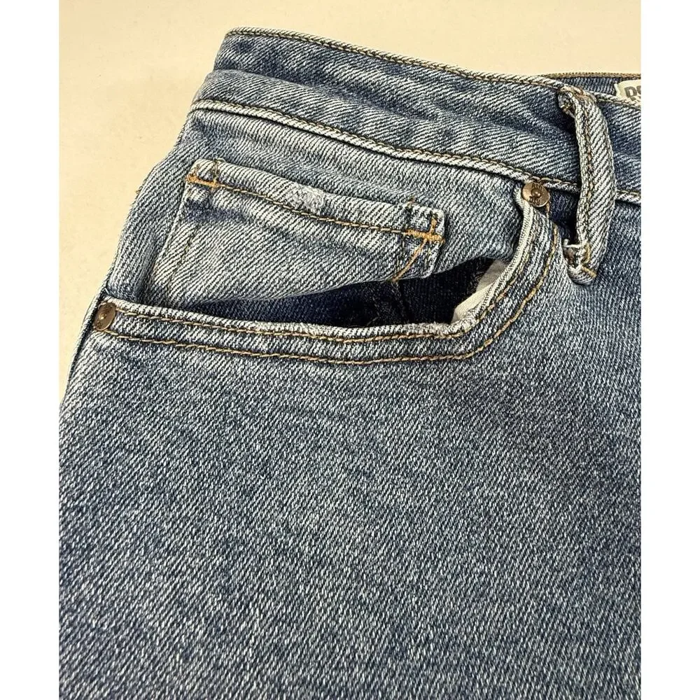 RSQ Mid Rise Boot Cut Jeans Womens Size 7/28 Light Wash Raw Hem Stretch